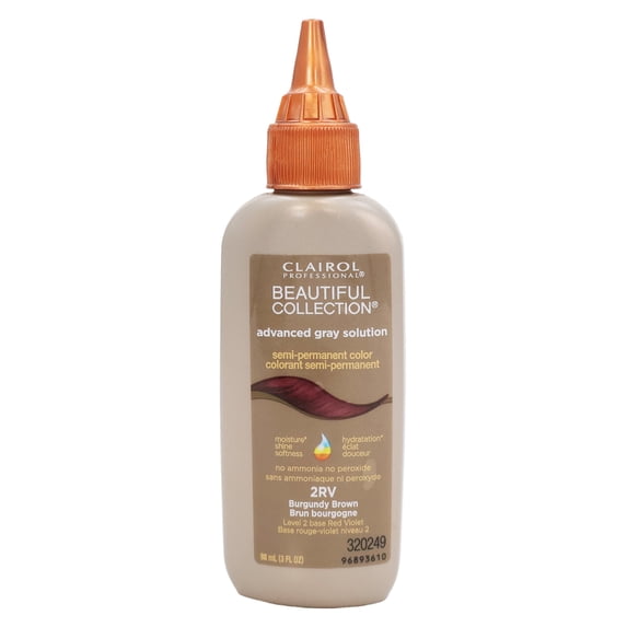 Clairol Professional Beautiful Collection Advanced Gray Solution Semi-Permanent Color, 2RV Burgundy Brown, 3 Oz., Pack of 12