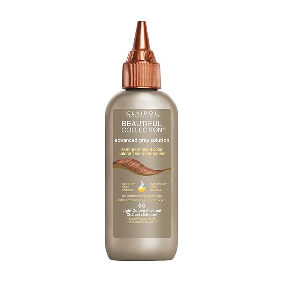 Clairol Professional Beautiful Collection Advanced Gray Solution Semi-Permanent Color, 6G Light Golden Chesnut, 3 Oz., Pack of 6