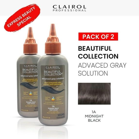 Clairol Professional Beautiful Collection Advanced Gray Solution Semi Permanent Hair Color (2 Pack) (1A Midnight Black) - 3 oz