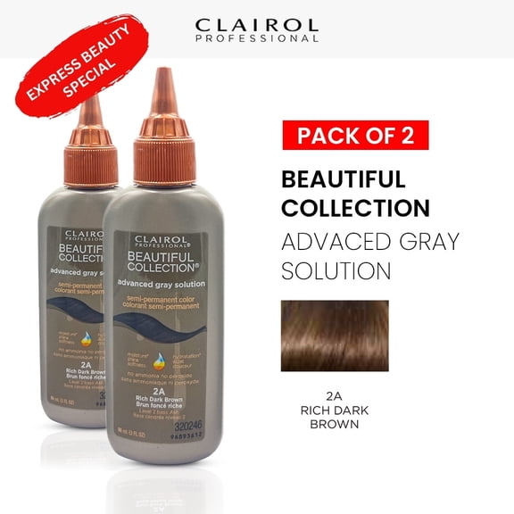 Clairol Professional Beautiful Collection Advanced Gray Solution Semi Permanent Hair Color (2 Pack) (2A Rich Dark Brown) - 3 oz