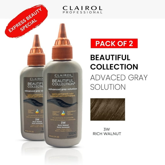 Clairol Professional Beautiful Collection Advanced Gray Solution Semi Permanent Hair Color (2 Pack) (3W Rich Walnut) - 3 oz