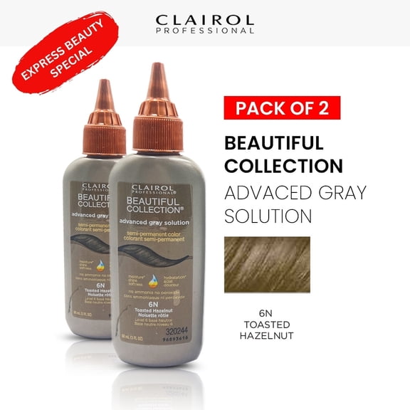 Clairol Professional Beautiful Collection Advanced Gray Solution Semi Permanent Hair Color (2 Pack) (6N Toasted Hazelnut) - 3 oz