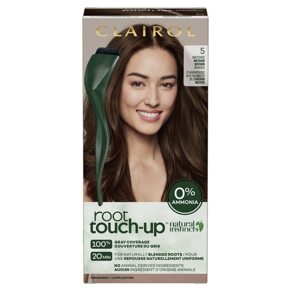 Clairol Root Touch-Up Natural Instincts Permanent Hair Dye, 5 Medium Brown, Hair Color, 1 Kit