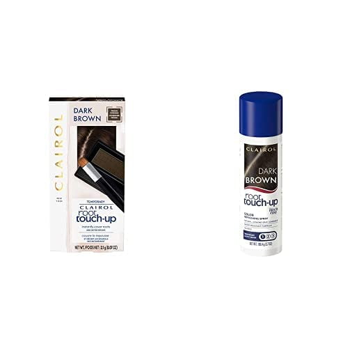 Clairol Root TouchUp Temporary Concealing Powder and Hair Coloring Spray Bundle, Dark Brown