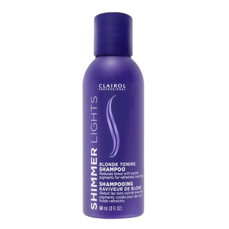 Clairol Professional Shimmer Lights Purple Shampoo, 2 fl. Oz Neutralizes Brass & Yellow Tones For Blonde, Silver, Gray & Highlighted Hair Packaging May Vary