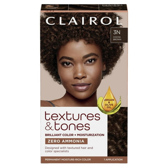 Clairol Textures & Tones Hair Dye Ammonia-Free Permanent Hair Color Creme, 3N Cocoa Brown, 1 Application