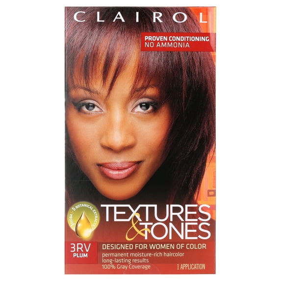 Clairol Textures & Tones Hair Dye Ammonia-Free Permanent Hair Color Creme, 3RV Plum, 1 Application