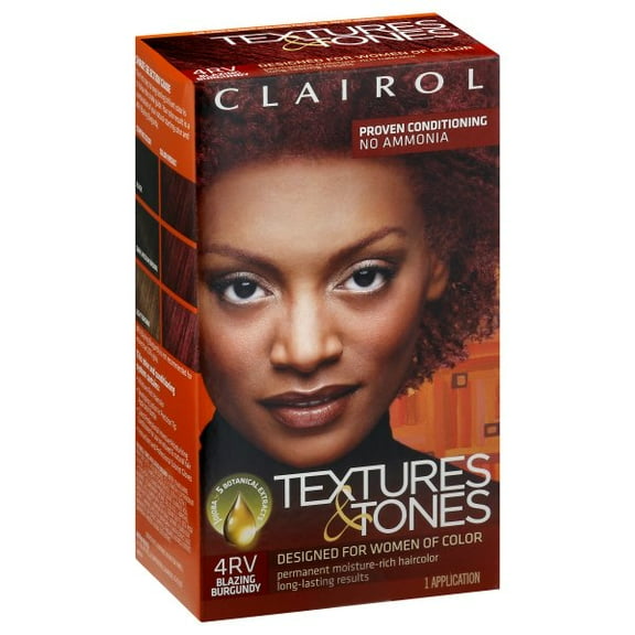 Clairol Textures & Tones Hair Dye Ammonia-Free Permanent Hair Color Creme, 4RV Blazing Burgundy, 1 Application