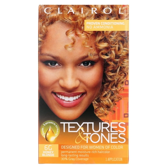 Clairol Textures & Tones Hair Dye Ammonia-Free Permanent Hair Color Creme, 6G Honey Blonde, 1 Application