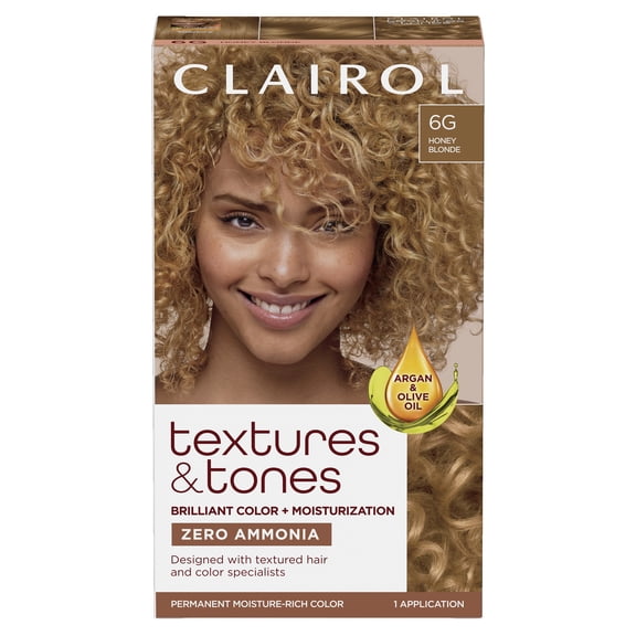 Clairol Textures & Tones Hair Dye Ammonia-Free Permanent Hair Color Crème, 6G Honey Blonde, 1 Application