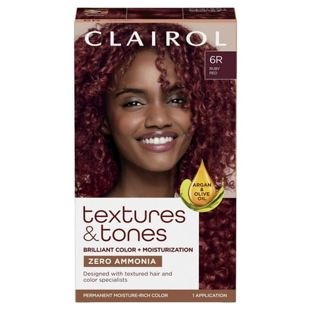Clairol Textures & Tones Hair Dye Ammonia-Free Permanent Hair Color Creme, 6R Ruby Red, 1 Application