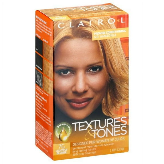 Clairol Textures & Tones Hair Dye Ammonia-Free Permanent Hair Color Creme, 7G Lightest Blonde, 1 Application