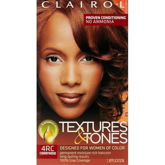 Clairol Textures & Tones Permanent Hair Color, 4RC Cherrywood, Hair Dye, 1 Application