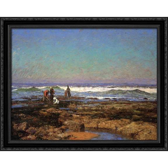 Clam Diggers 36x28 Large Black Ornate Wood Framed Canvas Art by T. C. Steele