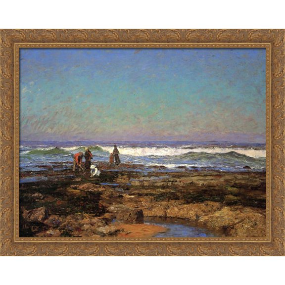 Clam Diggers 36x28 Large Gold Ornate Wood Framed Canvas Art by T. C. Steele