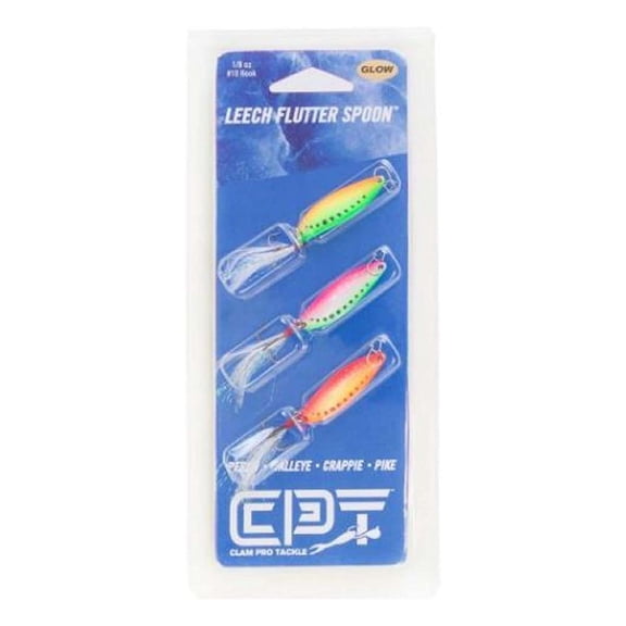 Clam Leech Flutter 1/8Oz Size 10 Glow Wonderbread Spoon Kit