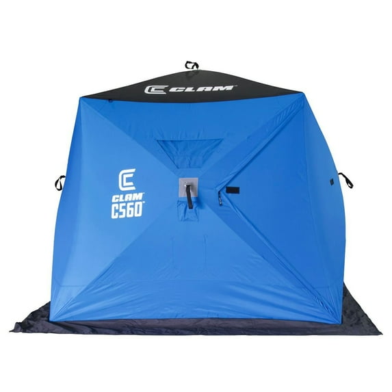 Clam Outdoors Portable Pop-up Ice Fishing 3-4 Person Fishing Hub Shelter, 7' 6"