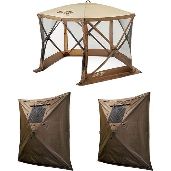 Clam Portable Outdoor Camping Canopy, Brown + Clam Quick Set Wind Panels