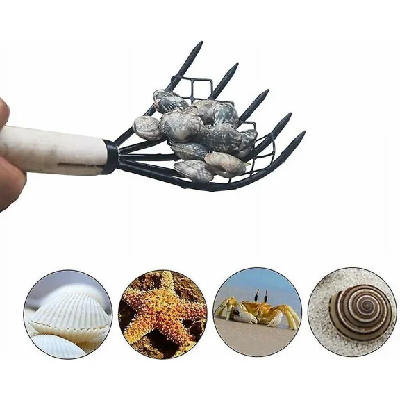 Clam Rake With Net 5 Claw Claw Handle Wood Rake Digging ToolMacaron Digging Rak Seafood Accessories