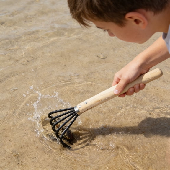 Clam Rake for Clamming,10" Claw Rake Seafood Digging Rake Shell Clam Digger Handle Clam Scraper Tool for Beach(Beige)