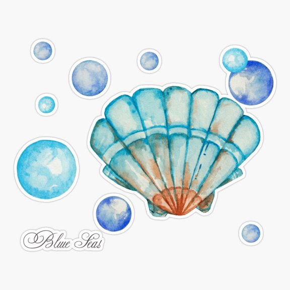 Clam with bubbles nautical sea illustration for pattern Sticker