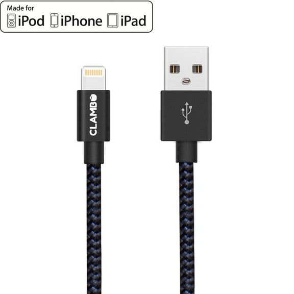 Clambo iPhone Chargers Apple MFi Certified 6.6' Feet Lightning to USB Charger Charging Cables Cords for iPhones - Black