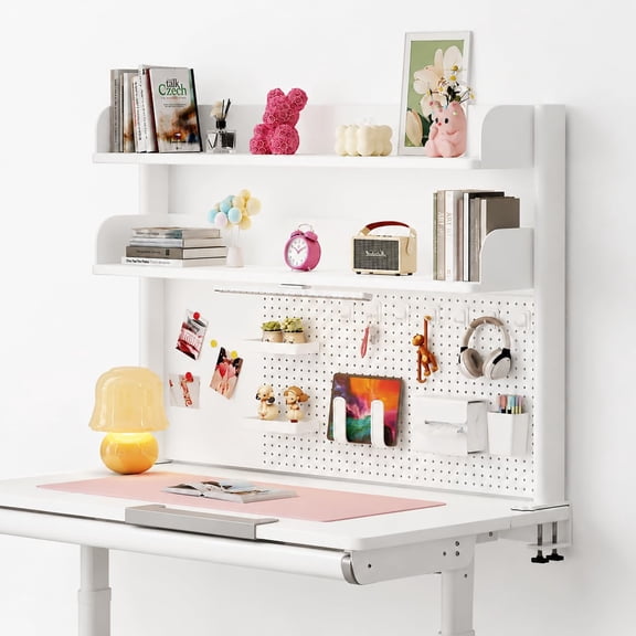 Clamp On Desk Shelf With Pegboard Desktop Organization Bookshelf Storage Shelves For Home Office Dorm Gaming Desk Space Saving Tabletop Display Rack Countertop Storage Organizer Heavy Duty Steel Matt