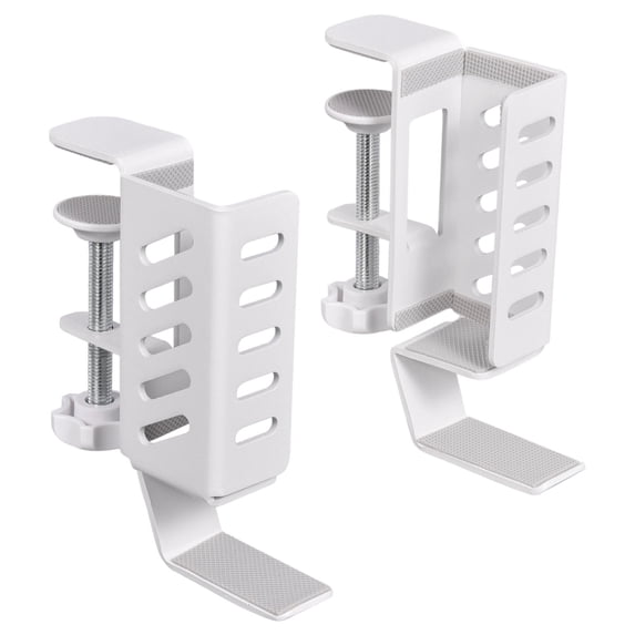 Clamp On Desk Vertical Laptop Stand With Headphone Hanger, No Drill Holder Mount For Desk, Space Saving Aluminum Alloy Storage Organizer (White ,10CM)