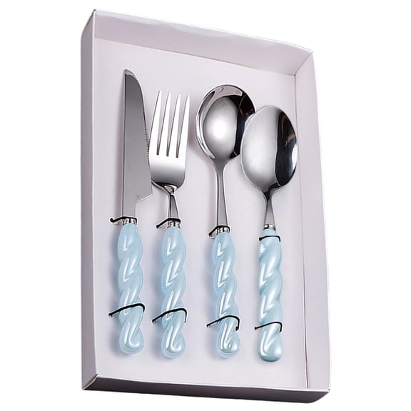 Clamp Handle Kitchen Stainless Steel Silverware Tableware Flatware Cutlery Set Steak Knife Fork Spoon Teaspoon Western Tableware Set Blue