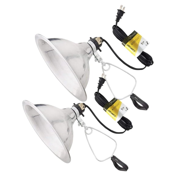 Clamp Lamp Light Socket with 8.5 Inch Aluminum Reflector, Suit for Max 150 Watt Lamp (No Bulb Included) with 18/2-Gauge 6 Feet Cord, Silver, 2 Pack