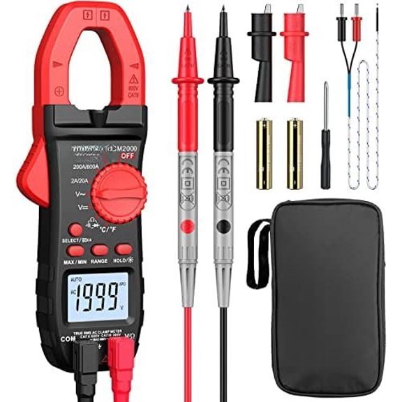 Clamp Meter 2000 Counts TRMS, AC Current Clamp Multimeter with NCV Continuity Resistance Temperature Hz Test Resistance Continuity Diode Backlit LCD for & Industrial Use