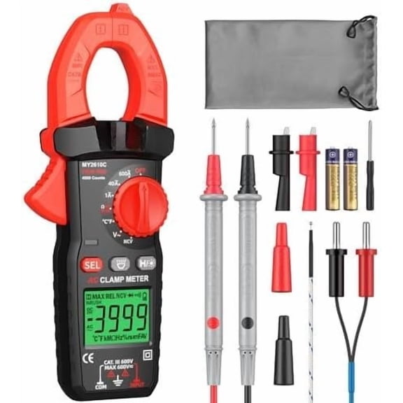Clamp Meter 4000 Counts Amp Meter for TRMS AC Current 600A Auto Range Digital Multimeter with Capacitance Continuity Resistance NCV Diode Test for Electric Cabinet