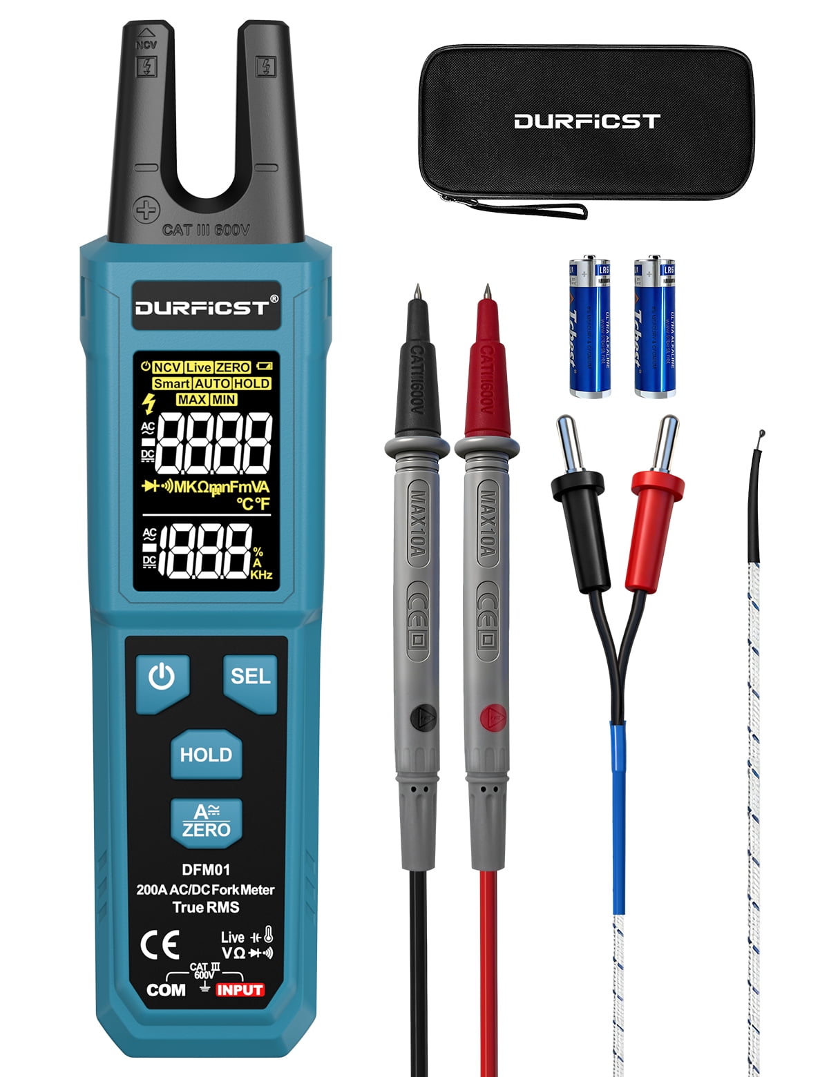Clamp Meter, DURFICST Digital Auto Ranging Amp Meter TRMS 4000 Counts, Clamp Multimeter with AC/DC Current & Voltage, NCV, Resistance, Capacitance, Frequency, Continuity, Live Wire, Temperature Test