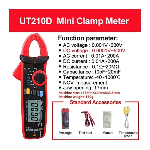 Clamp Meter Digital UT210E UT210D AC Current Mini Multimeter True RMS Pliers Ammeter UT210C Auto Range