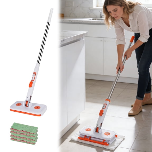 Clamp Mop,No-Touch Flat Cleaner,Retractable Handle Dust Mop with Reusable Cloths | for Dry Wet Sweeping Kitchen Living Room Bathroom Office Corner (4pcs Cloths )