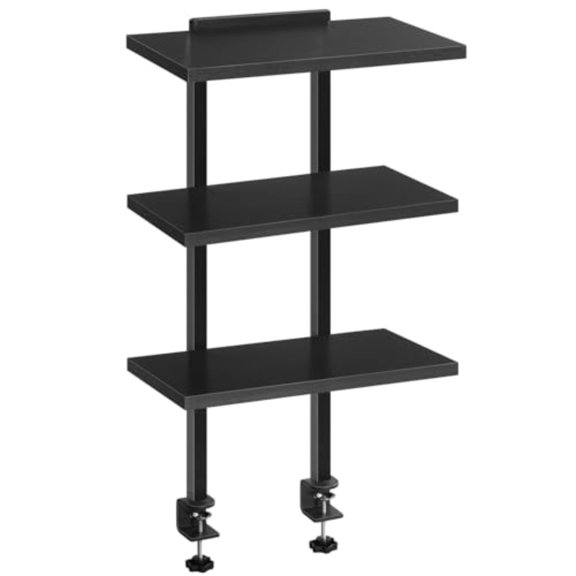Clamp On Desk Organizer 3-Tier Desktop Bookshelf Adjustable Desk Storage Shelf Metal Frame for Office Study and Game Room Black DSBK3601