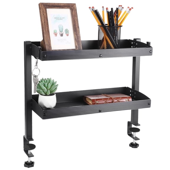 Clamp-On Desk Shelf, 2-Tier Storage Tray, Adjustable Above Or Under Desk Extender, Space-Saving Side Table For Office, Home Use, Includes Tools