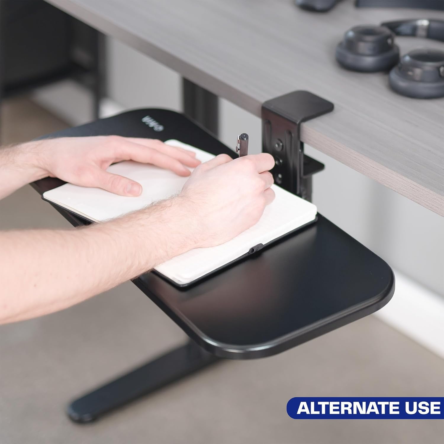 Clamp-on 23 x 10 Inch Rotating Computer Keyboard and Mouse Tray, Extra Sturdy Desk Swivel Clamp, Ergonomic Typing, Black, MOUNT-KB04CB