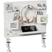 PEGZONE Clamp-on Desk Pegboard, Desk Organizer for Office Gaming Home, Magnetic Metal Peg Board with 10 Accessories, Privacy Panel for Office, 16.5" x 12.6", Medium, White