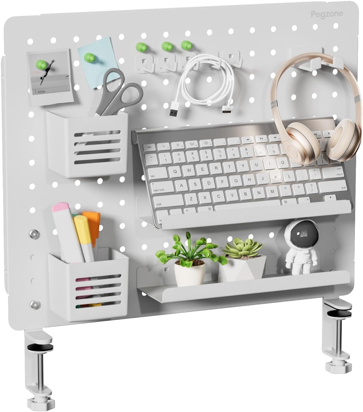 PEGZONE Clamp-on Desk Pegboard, Desk Organizer for Office Gaming