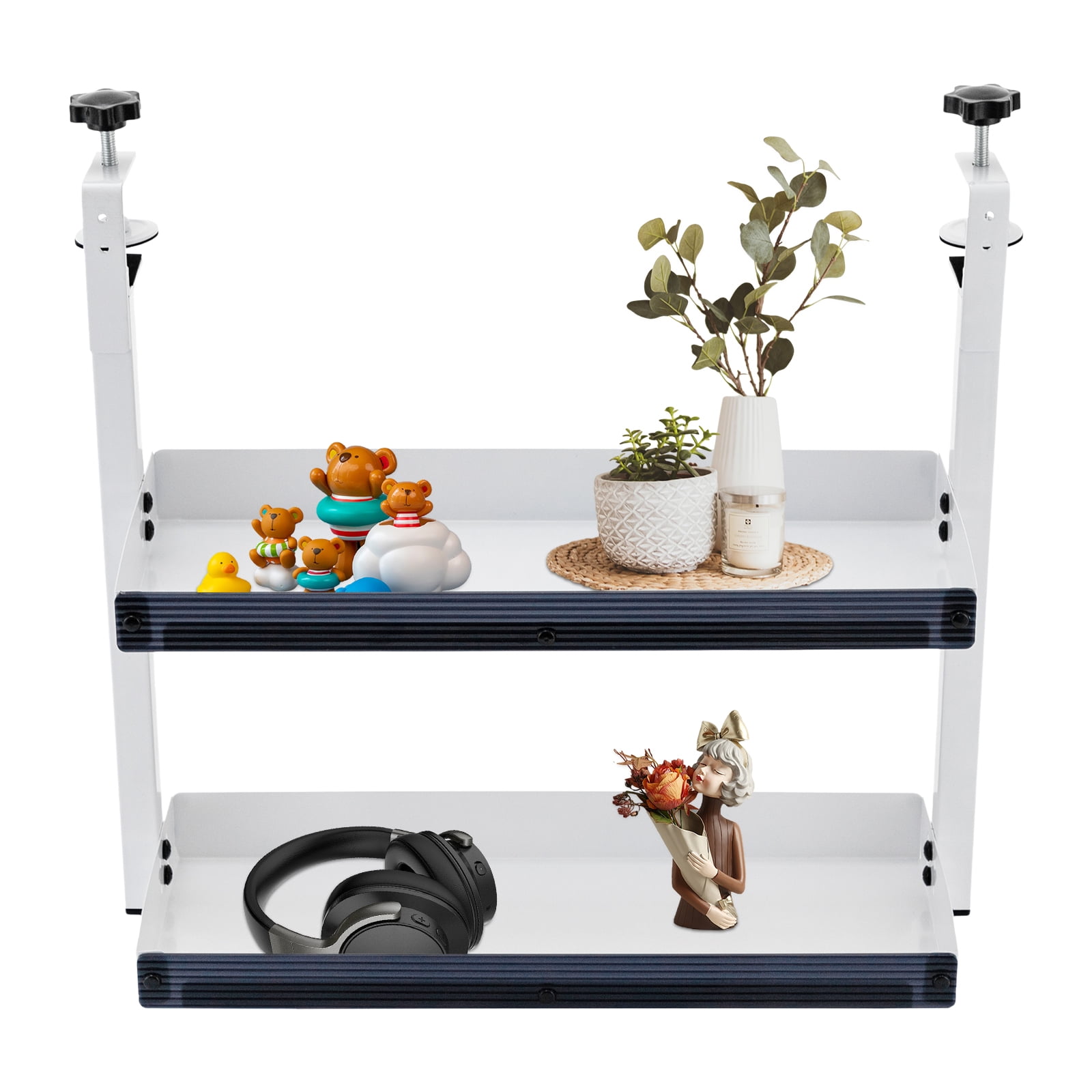 Clamp-on Desk Shelf, 2-Tier Carbon Steel Plastic Panel Clip-on Desk Organizer, Office Modern Countertop Shelf, Bedroom Living Room Thickness 1.7in Clamp-on Desk Shelf (White) MK3131-A1