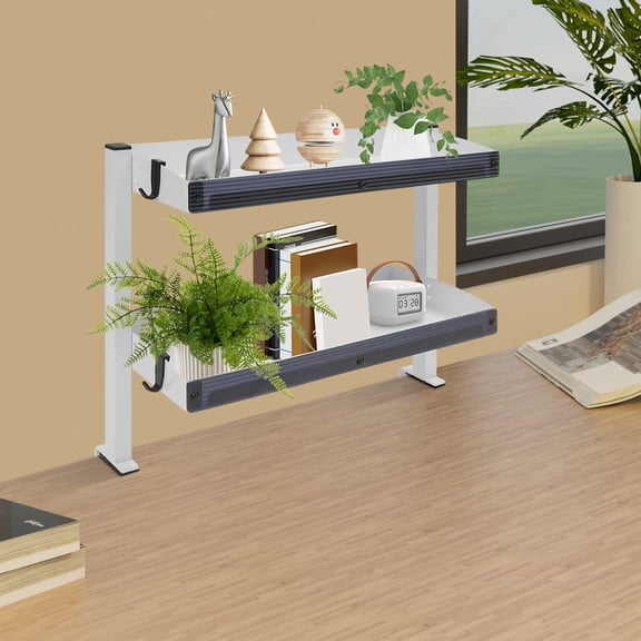 Clamp-on Desk Shelf, Clip-on Desk Shelf, 2-Tier Shelving with Adjustable Storage Tray