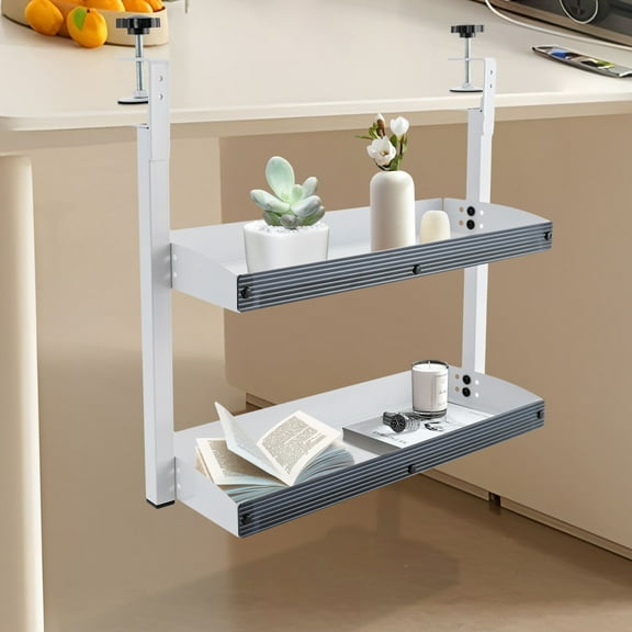 Clamp-on Desk Shelf, Clip-on Desk Shelf,  2-Tier Shelving with Adjustable Storage Tray