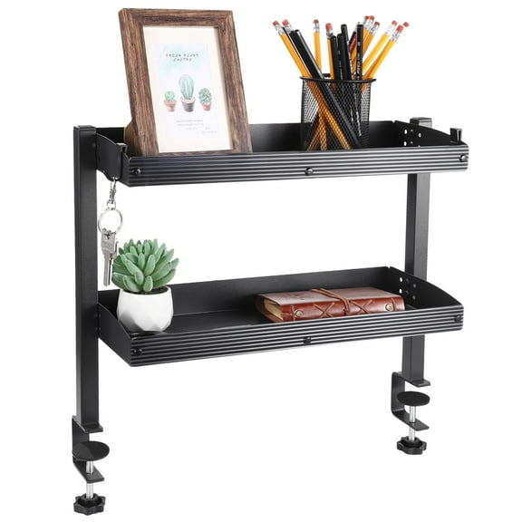 Desk Shelf Organizer,2-Tier Clamping Storage Tray,Adjustable Above or Under Desk Storage,Space-Saving Extender Side Table for Office or Home