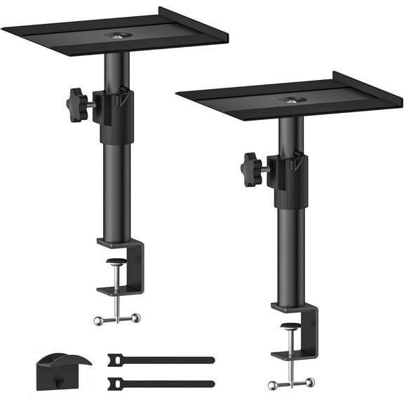 Clamp-on Desktop Speaker Stands Pair with Height and Tilt Adjustment Studio Monitor Stands - Universal Desk Speaker Stand for Most Computer and Bookshelf Speaker Studio Monitor