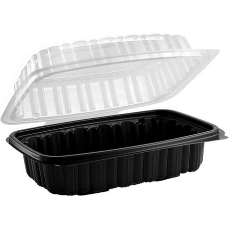 Clamshell Container 9x6 Black Base Clear Lid - Take Out, Delivery, Bakery, Cupcake, Salad, Lunch, Catering, Sandwich, Fruits, Oriented Polystyrene, Restaurant Supplies, Recyclable, Heavy Duty (25)