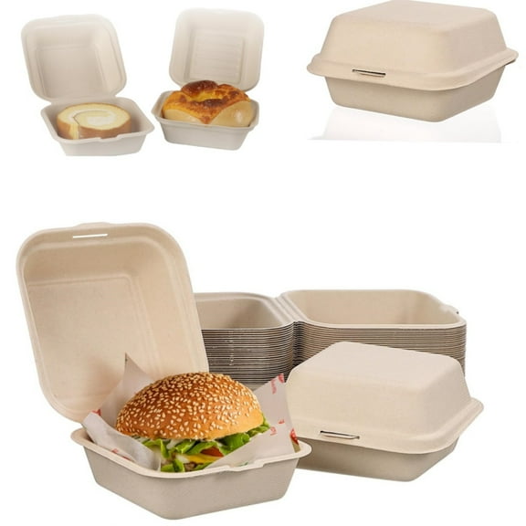 Clamshell Food Containers,To Go Containers for Lunch,Disposable Sandwiches Box,Compostable Clamshell Box for Cake and Pie Slices