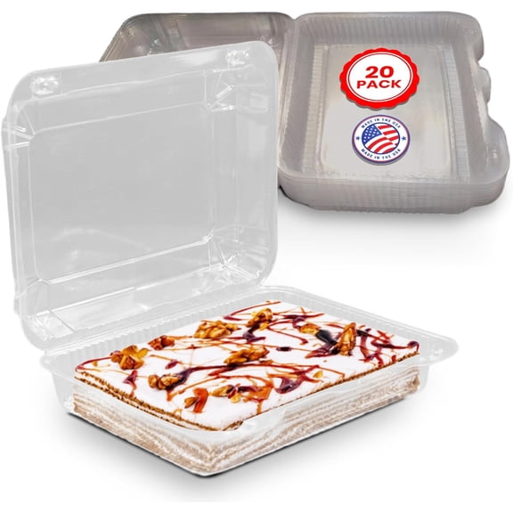 Clamshell Take Out Containers 10.5" x 8" - Plastic Dessert, Snack, Pastry, Salad, Fruits Containers with Lids - Pack of 20