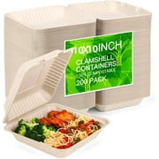Clamshell Take Out Food Container 200 Pack, 10X10 Compostable Food Container-PFAS FREE