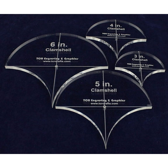 Clamshell Templates. 4 Piece Set -3",4", 5", 6". - Clear Acrylic 1/4"